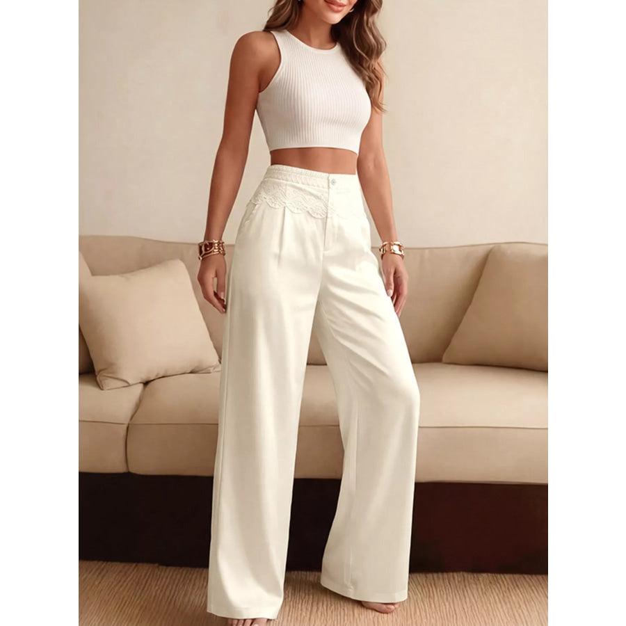 Lace Waist Wide Leg Pants Apparel and Accessories