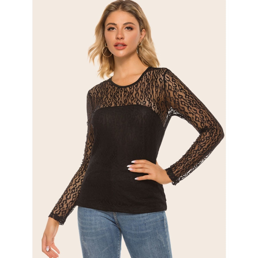 Lace Yoke Spliced Top Black / S