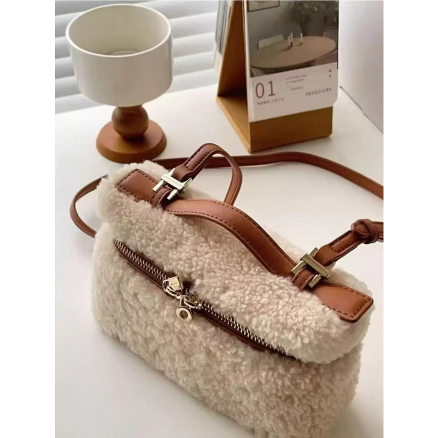 Lamb Wool Crossbody Bag Brown / One Size Apparel and Accessories
