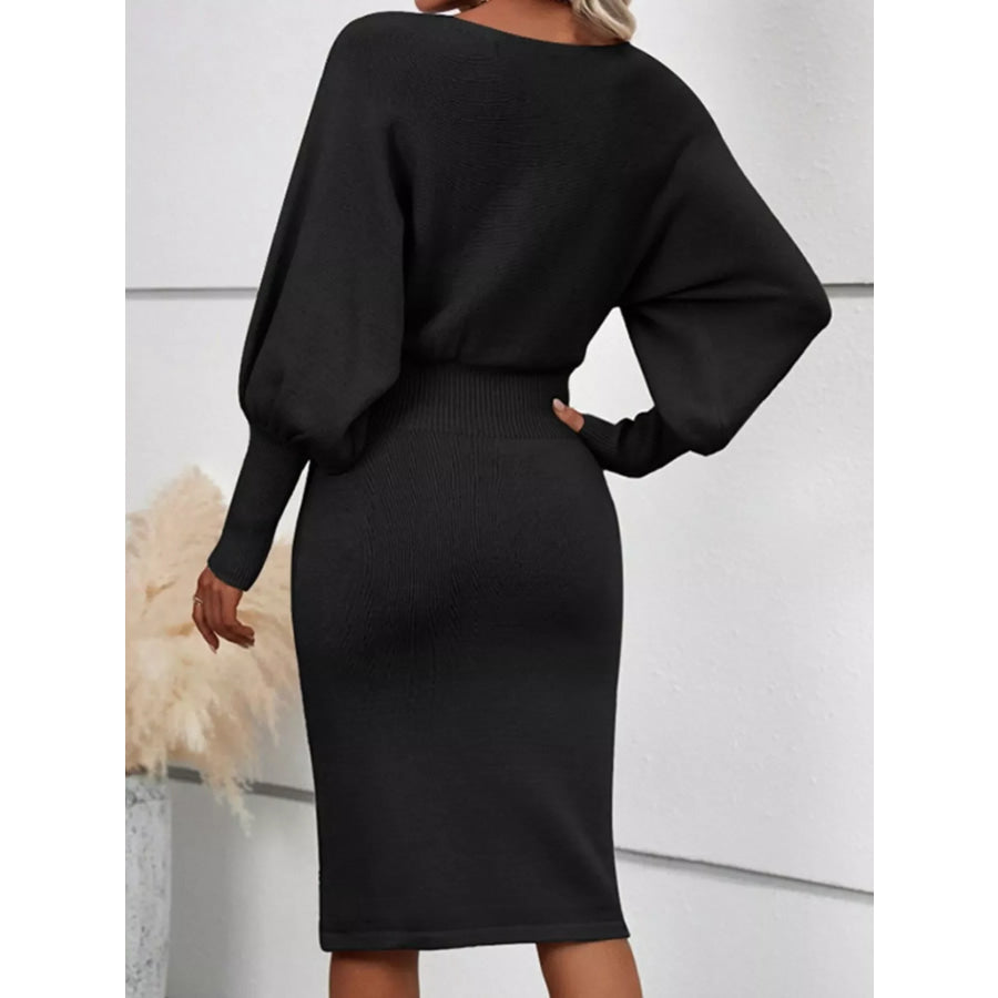 Lantern Sleeve Bodycon Sweater Dress Apparel and Accessories