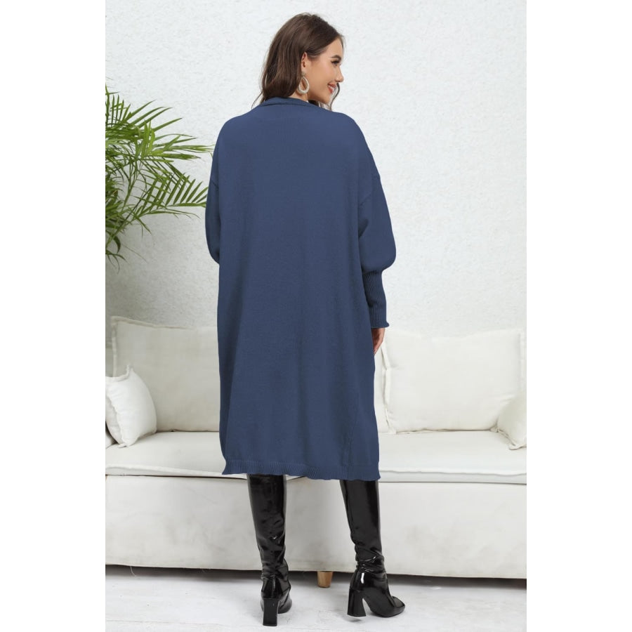 Lantern Sleeve Open Front Pocketed Cardigan