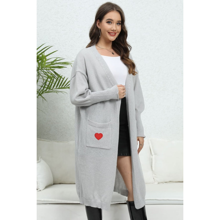 Lantern Sleeve Open Front Pocketed Cardigan