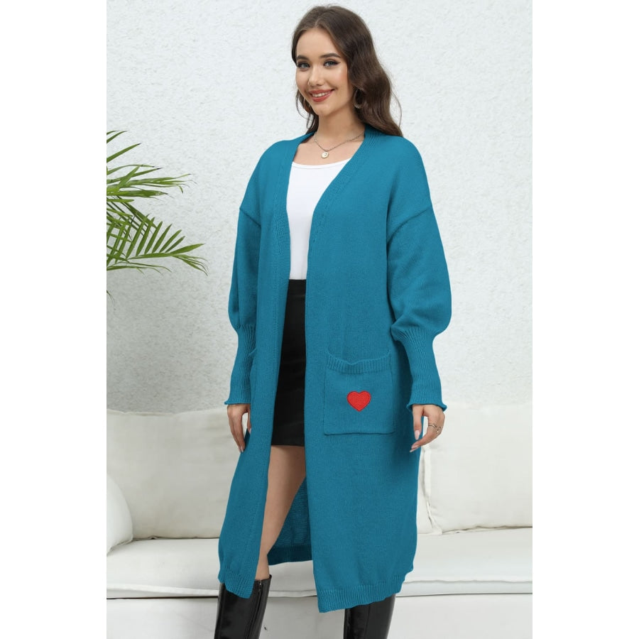 Lantern Sleeve Open Front Pocketed Cardigan