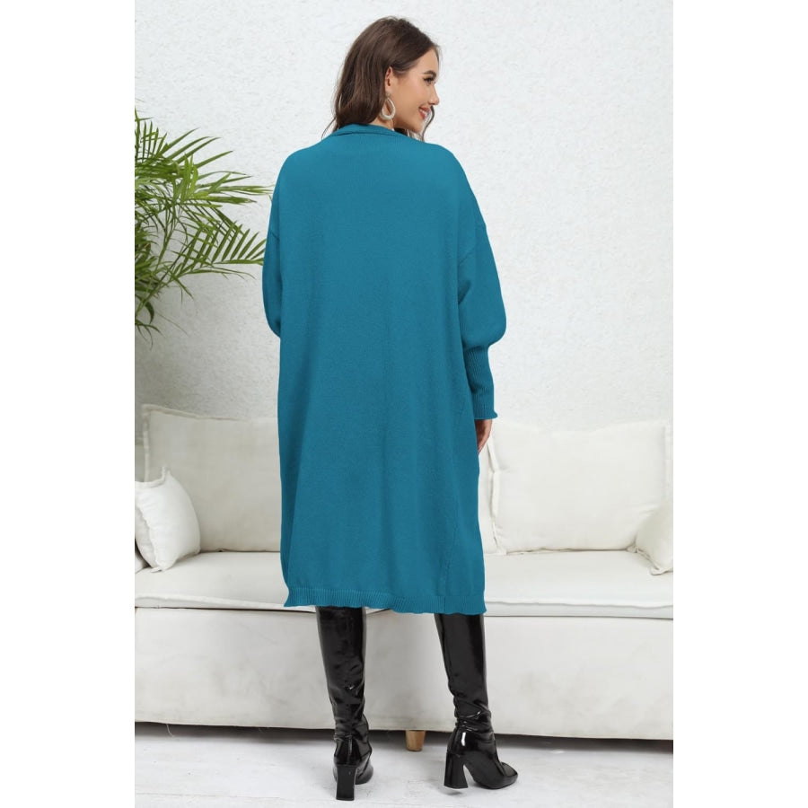 Lantern Sleeve Open Front Pocketed Cardigan