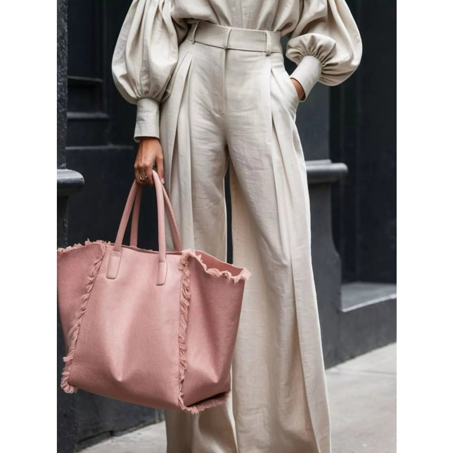 Lantern Sleeve Shirt and Wide Leg Pants Set Apparel and Accessories