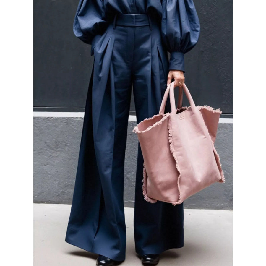 Lantern Sleeve Shirt and Wide Leg Pants Set Apparel and Accessories