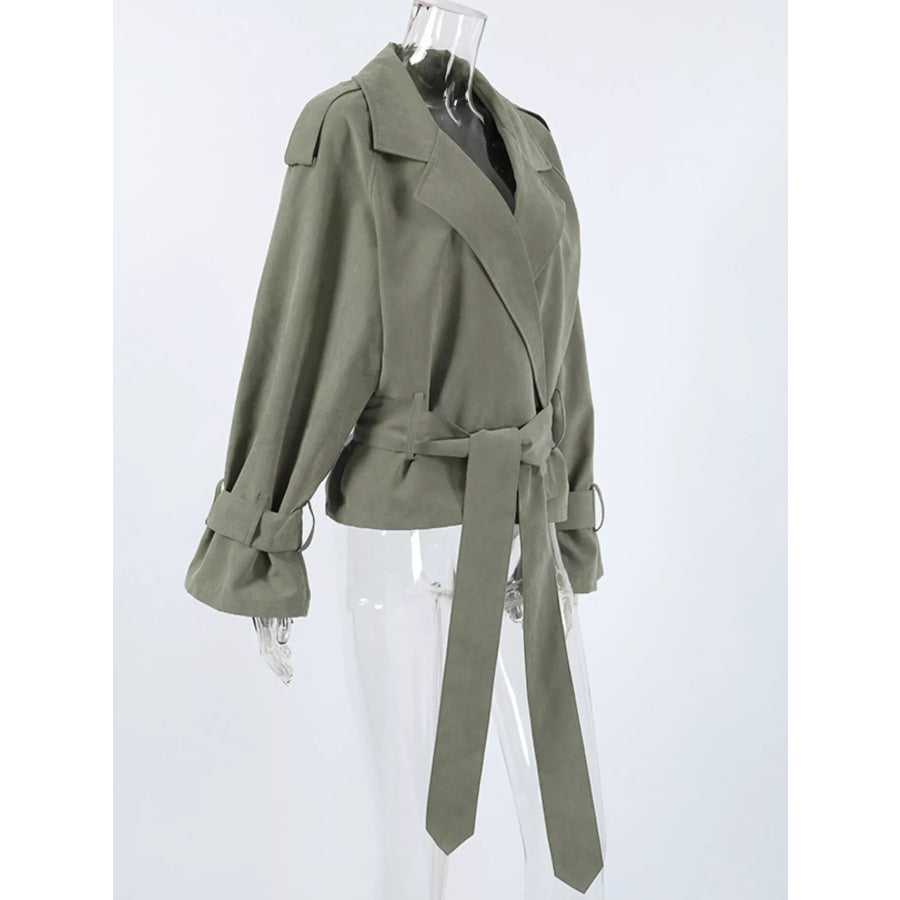Lapel Collar Belted Cropped Trench Apparel and Accessories