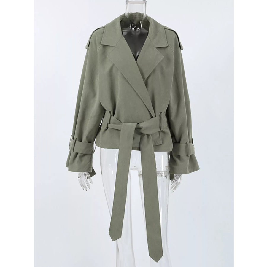 Lapel Collar Belted Cropped Trench Apparel and Accessories