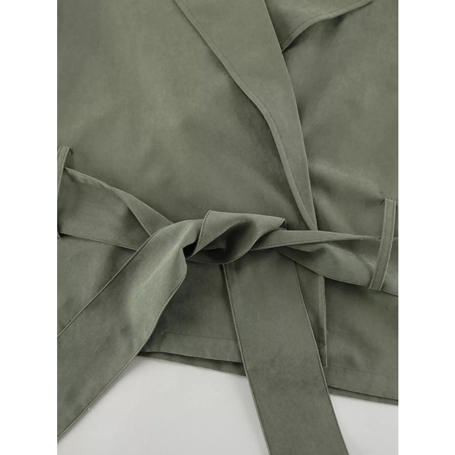 Lapel Collar Belted Cropped Trench Apparel and Accessories