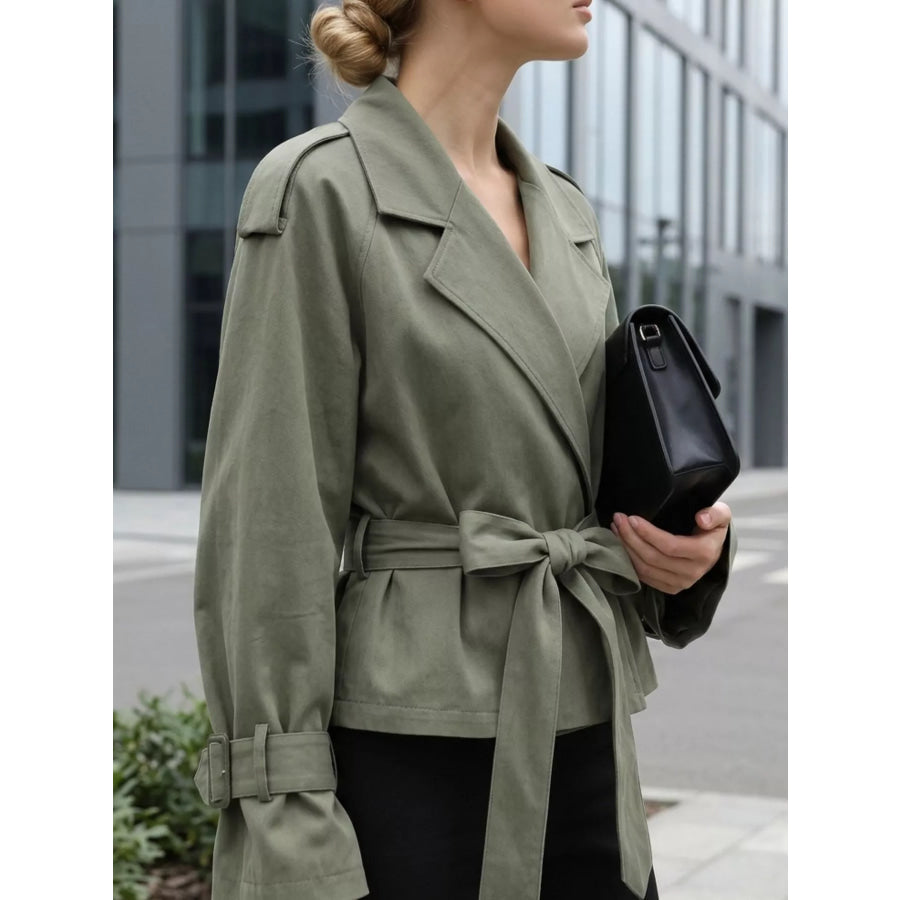 Lapel Collar Belted Cropped Trench Apparel and Accessories