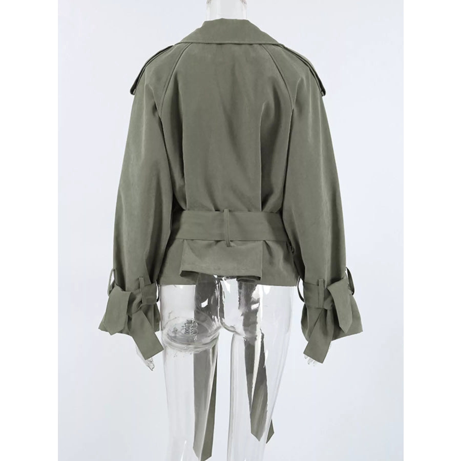 Lapel Collar Belted Cropped Trench Apparel and Accessories