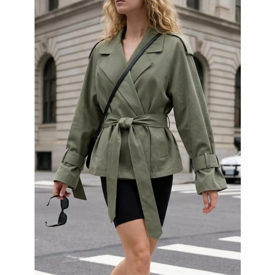 Lapel Collar Belted Cropped Trench Apparel and Accessories