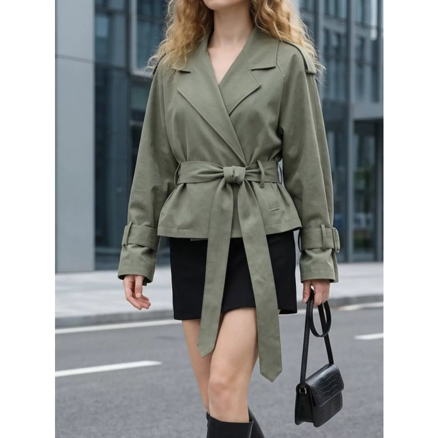 Lapel Collar Belted Cropped Trench Apparel and Accessories