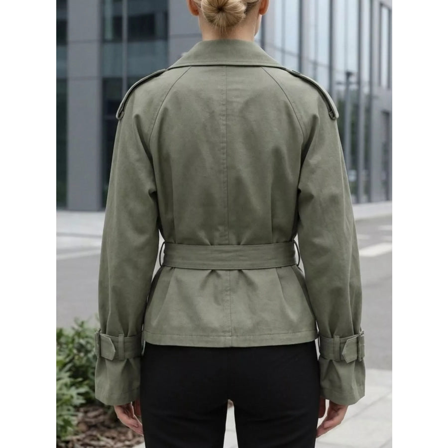 Lapel Collar Belted Cropped Trench Apparel and Accessories