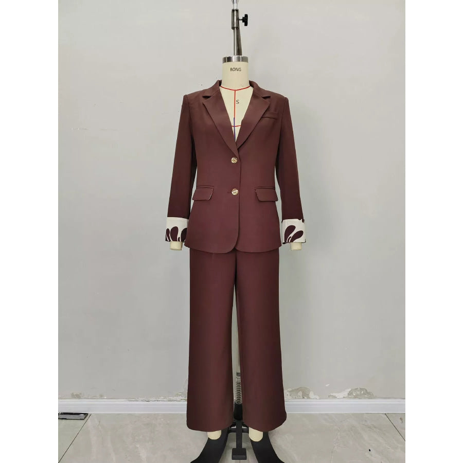 Lapel Collar Blazer and Wide Leg Pants Set Apparel Accessories