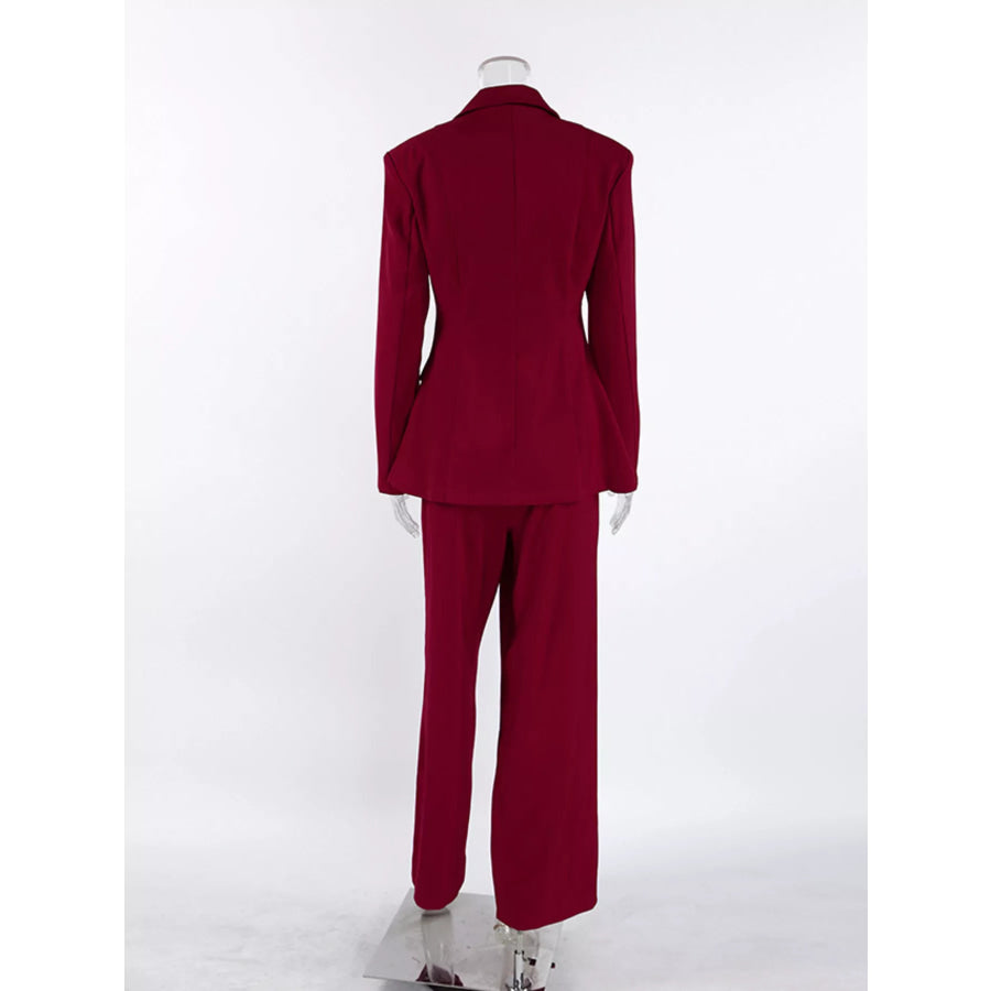 Lapel Collar Blazer and Wide-Leg Pants Set Apparel and Accessories