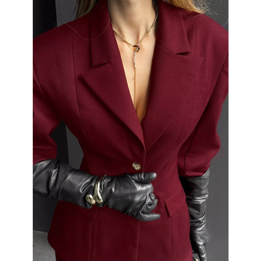 Lapel Collar Blazer and Wide-Leg Pants Set Wine Red / S Apparel and Accessories