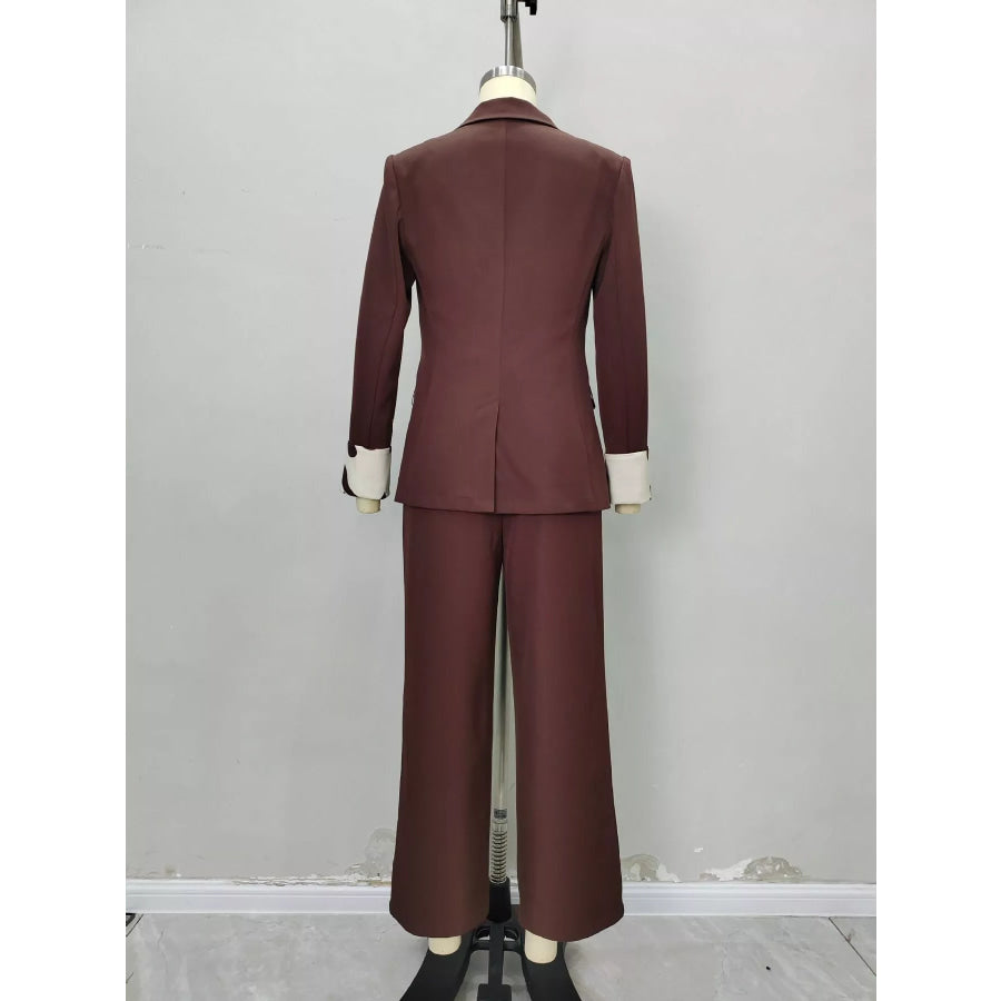 Lapel Collar Blazer and Wide Leg Pants Set Apparel Accessories