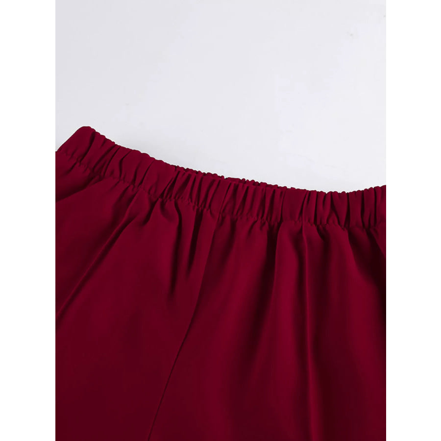 Lapel Collar Blazer and Wide-Leg Pants Set Apparel and Accessories