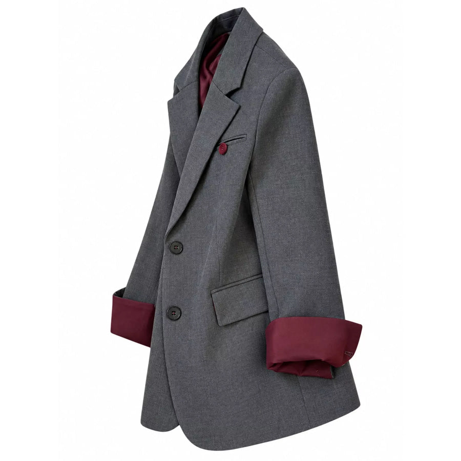 Lapel Collar Button Up Blazer Apparel and Accessories