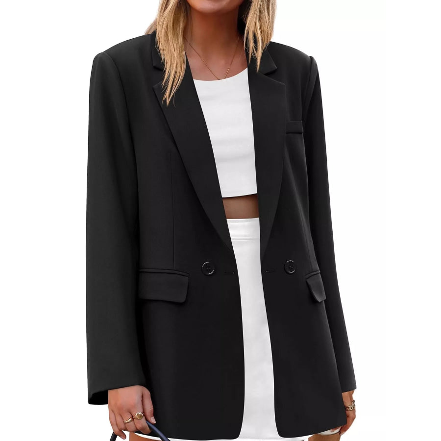 Lapel Collar Button Up Blazer Black / S Apparel and Accessories