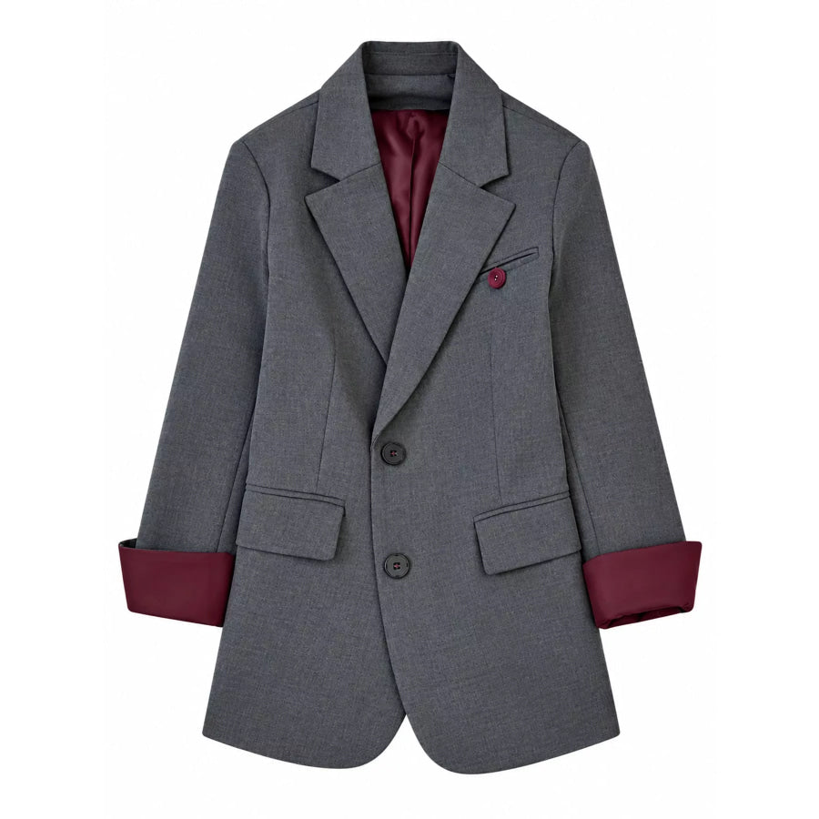 Lapel Collar Button Up Blazer Gray / S Apparel and Accessories