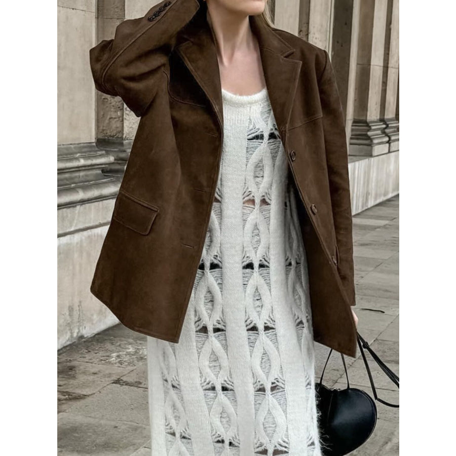 Lapel Collar Button Up Jacket Apparel and Accessories