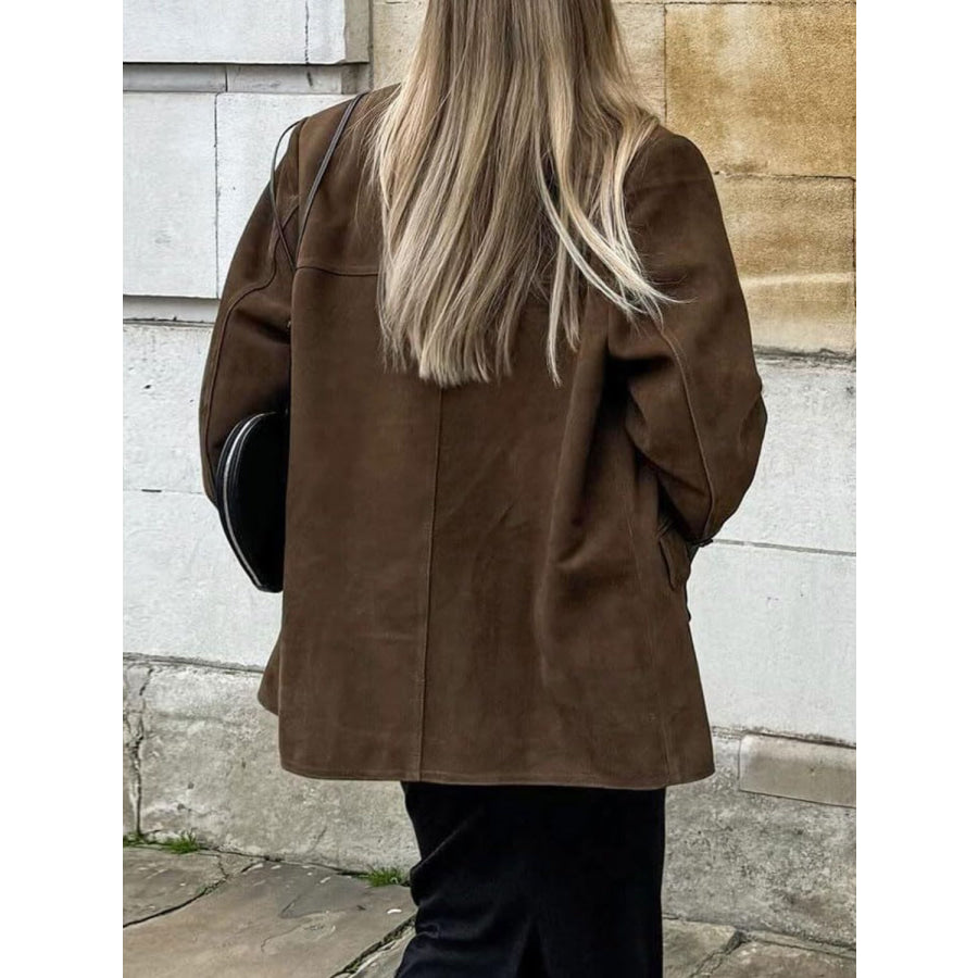 Lapel Collar Button Up Jacket Apparel and Accessories