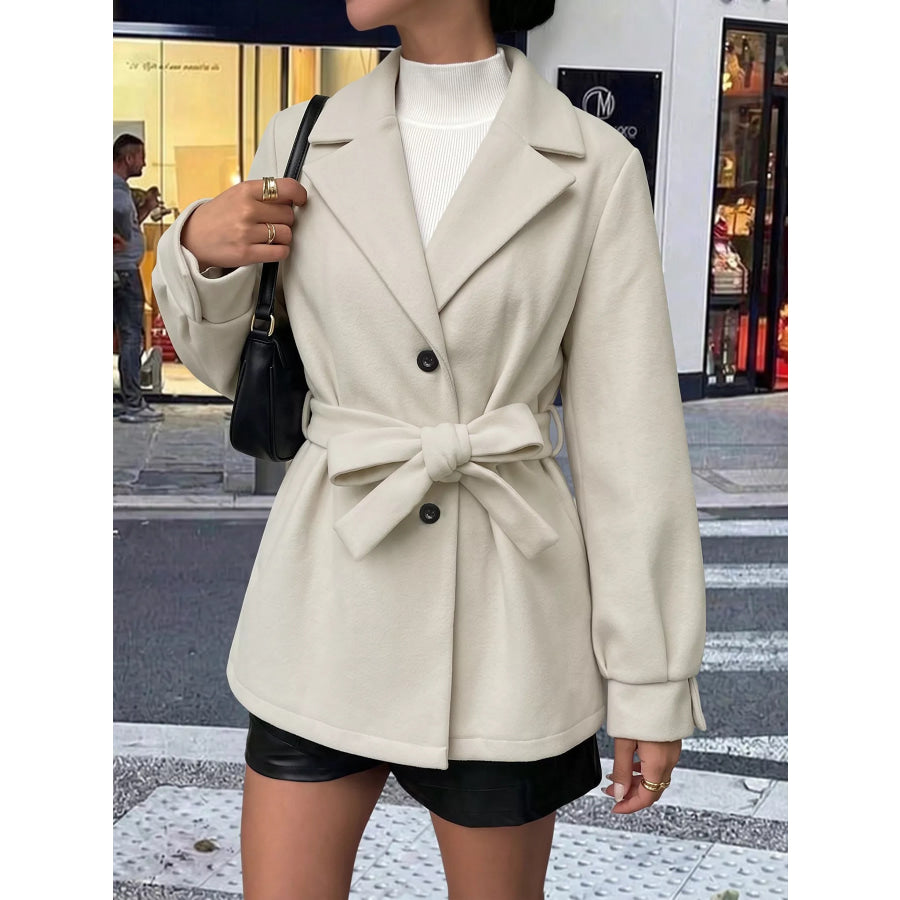 Lapel Collar Button Up Outerwear Apparel and Accessories