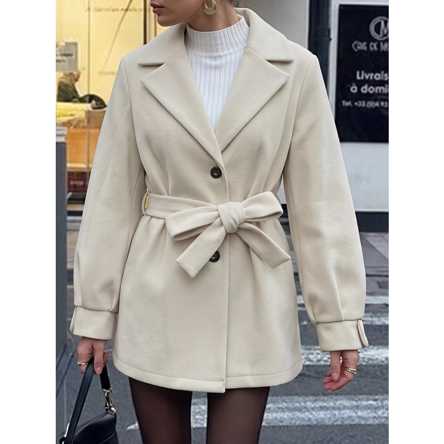 Lapel Collar Button Up Outerwear Apparel and Accessories