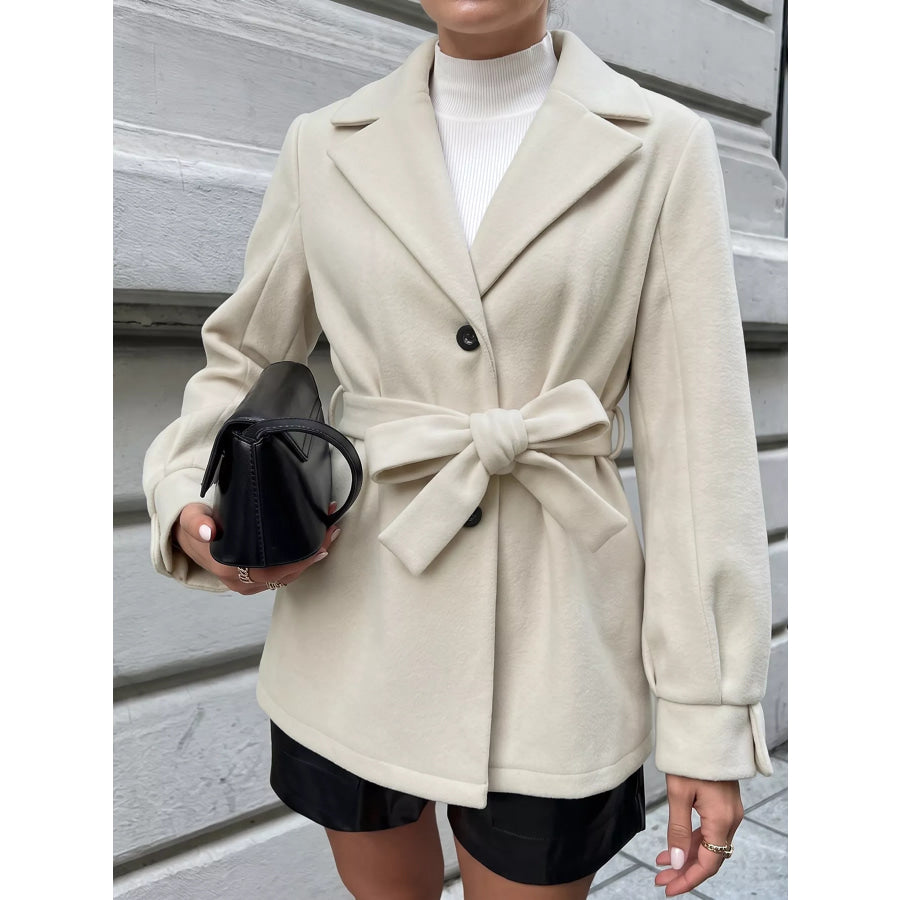 Lapel Collar Button Up Outerwear Beige / S Apparel and Accessories
