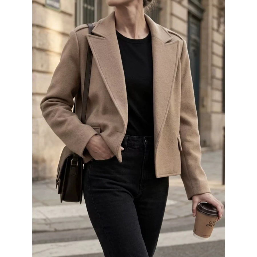Lapel Collar Cropped Outerwear Apparel and Accessories