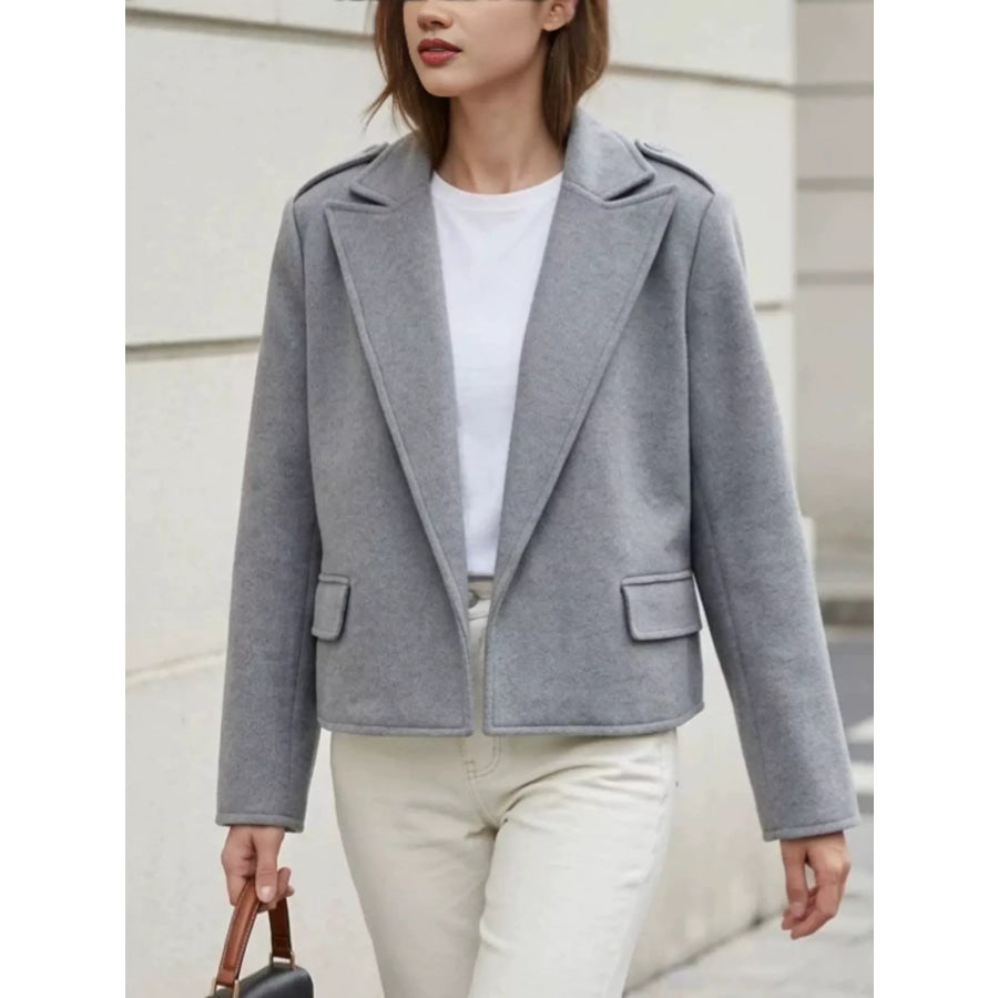 Lapel Collar Cropped Outerwear Gray / S Apparel and Accessories