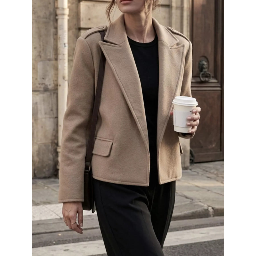 Lapel Collar Cropped Outerwear Khaki / S Apparel and Accessories
