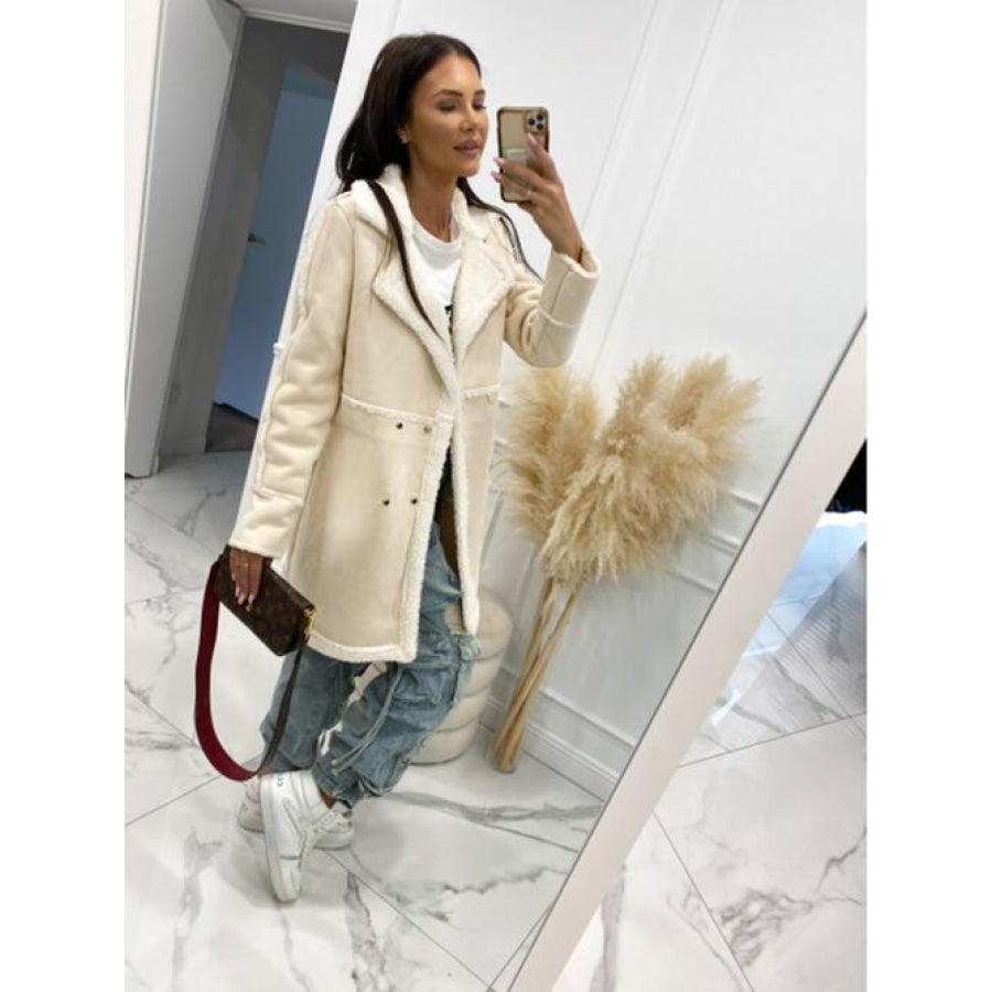 Lapel Collar Exposed Seam Buttoned Coat Cream / S