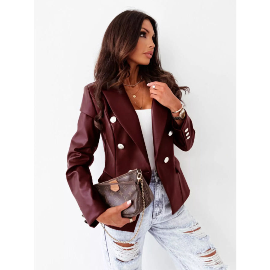 Lapel Collar Leather Blazer Apparel and Accessories