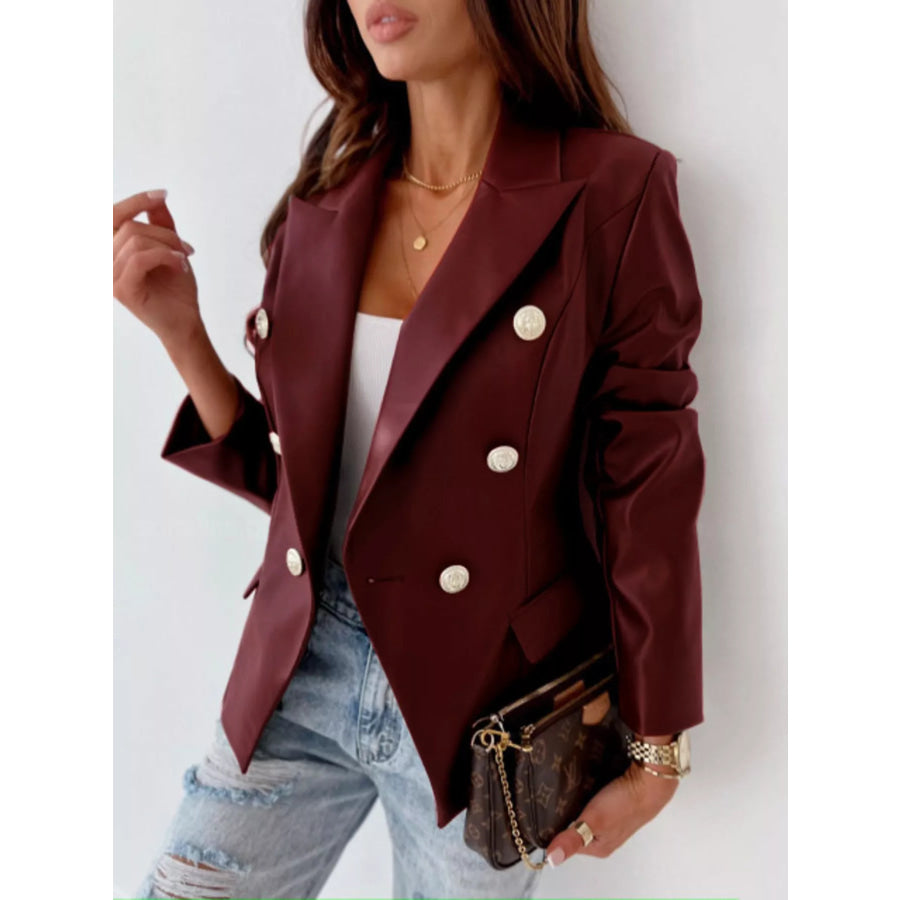 Lapel Collar Leather Blazer Burgundy / S Apparel and Accessories
