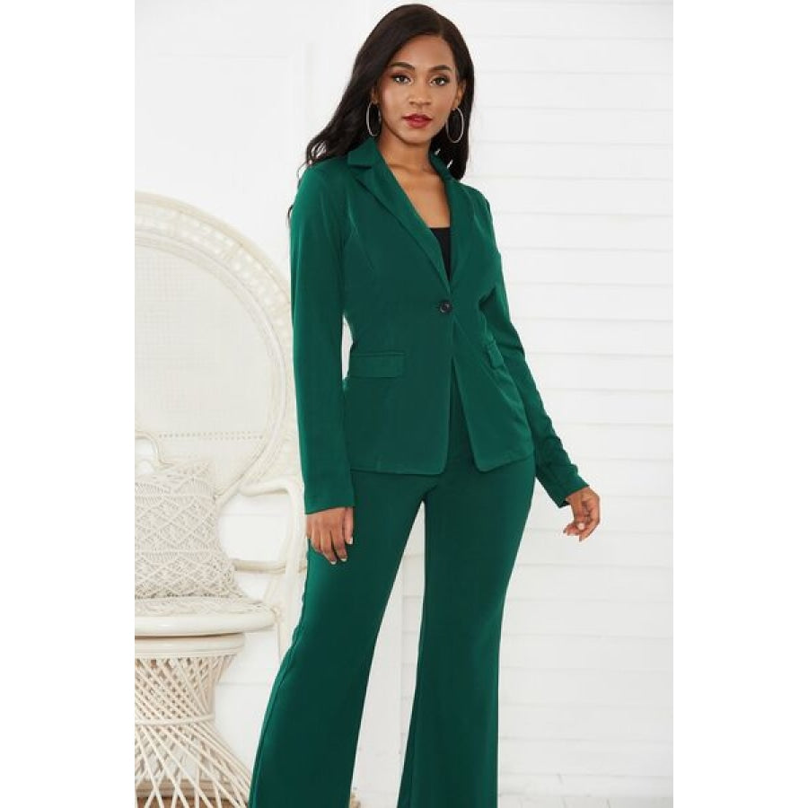 Lapel Collar Long Sleeve Blazer and Pants Set Clothing