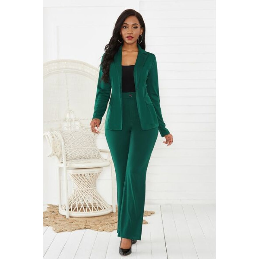 Lapel Collar Long Sleeve Blazer and Pants Set Clothing