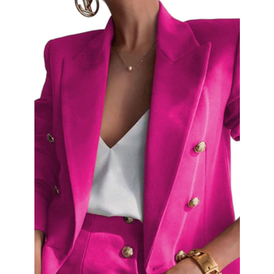 Lapel Collar Long Sleeve Blazer and Shorts Set Apparel and Accessories