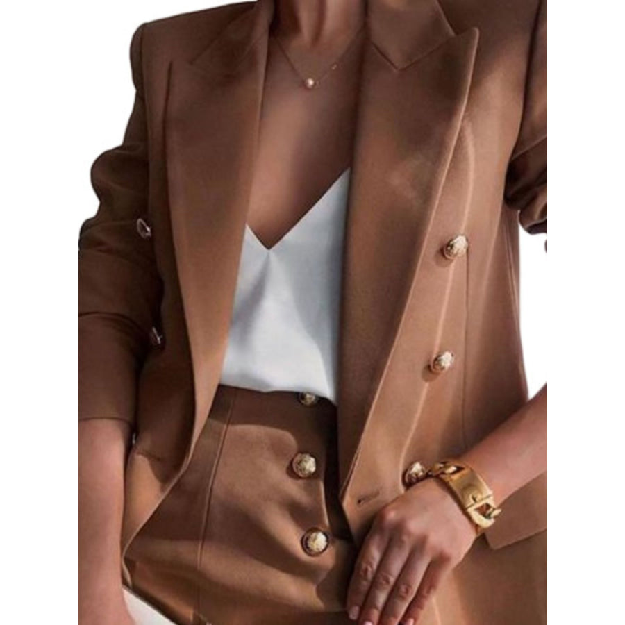 Lapel Collar Long Sleeve Blazer and Shorts Set Apparel and Accessories