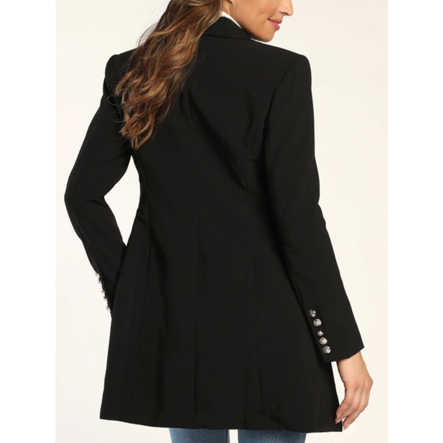 Lapel Collar Long Sleeve Blazer Black / S Apparel and Accessories