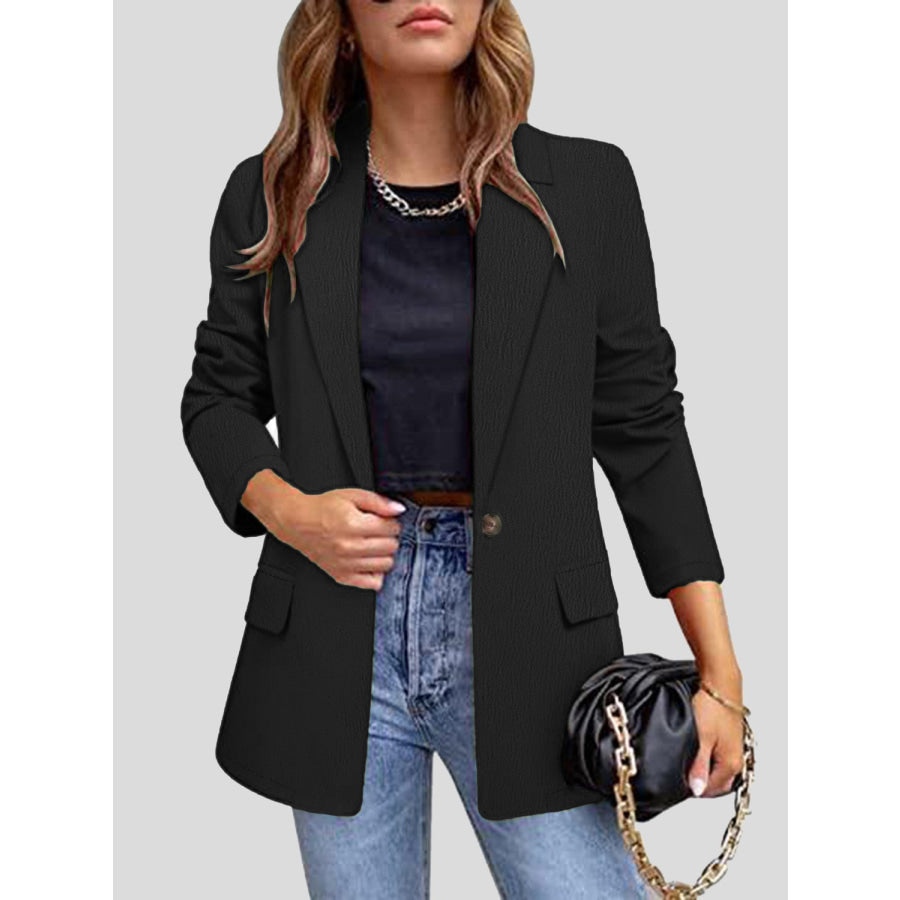 Lapel Collar Long Sleeve Blazer Black / S Apparel and Accessories