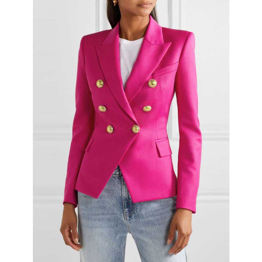 Lapel Collar Long Sleeve Blazer Hot Pink / S Apparel and Accessories