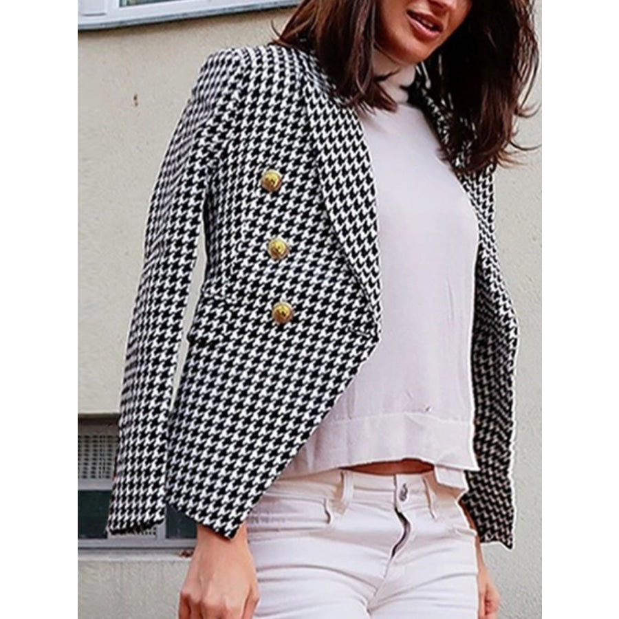 Lapel Collar Long Sleeve Blazer Houndstooth / S Apparel and Accessories