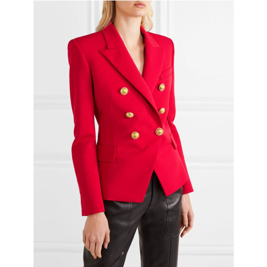 Lapel Collar Long Sleeve Blazer Red / S Apparel and Accessories