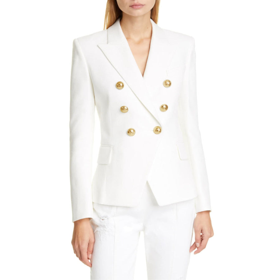 Lapel Collar Long Sleeve Blazer White / S Apparel and Accessories