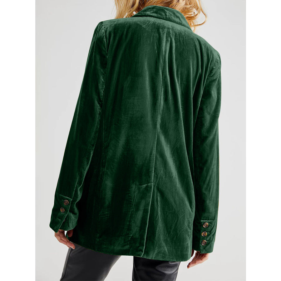 Lapel Collar Long Sleeve Blazer with Pockets Apparel and Accessories