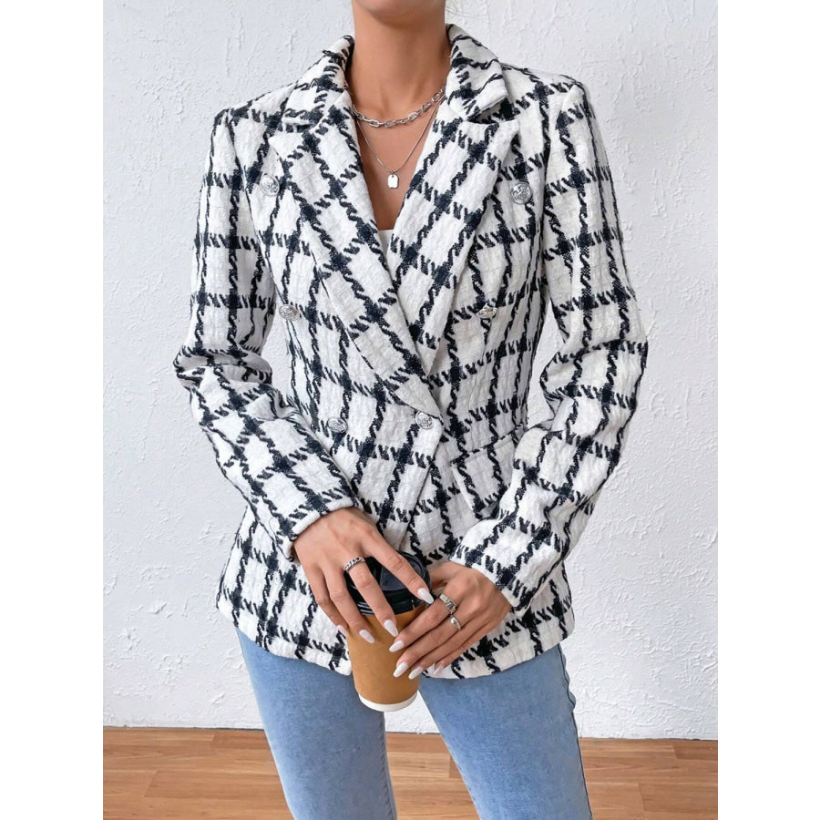 Lapel Collar Long Sleeve Blazer with Pockets Apparel and Accessories