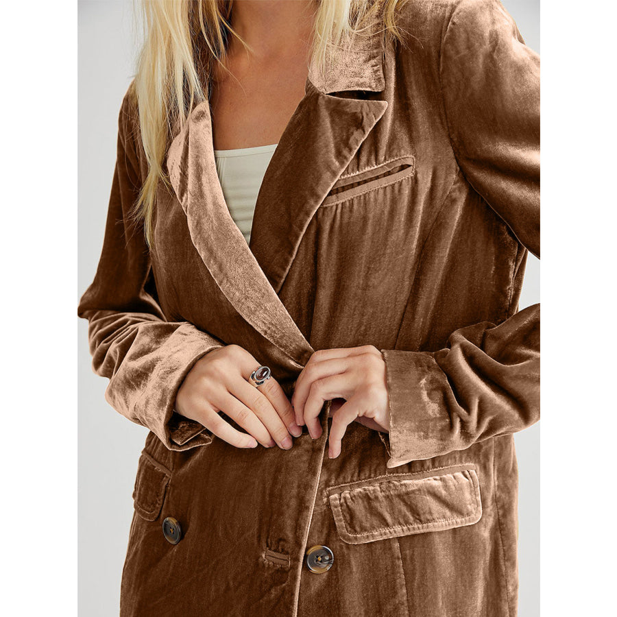 Lapel Collar Long Sleeve Blazer with Pockets Apparel and Accessories